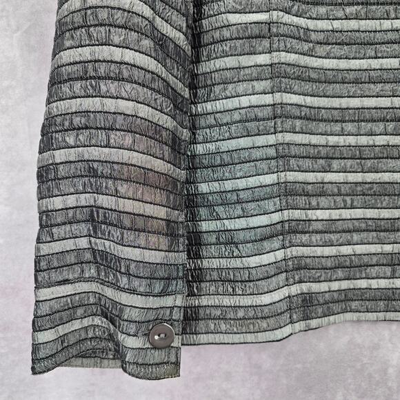 Easy Spirit Gray Stripe Button Metallic Long Sleeve Coat Jacket Large - Picture 5 of 7